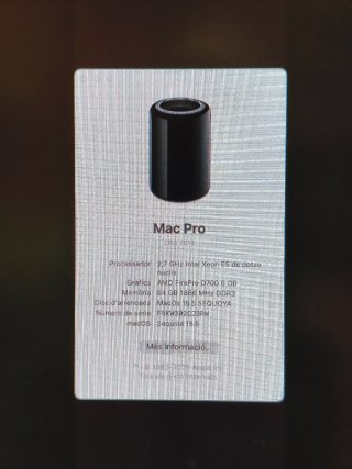 MacPro 2013 2.7Gz E5 12 núc. 64GB 2Tb AMD700