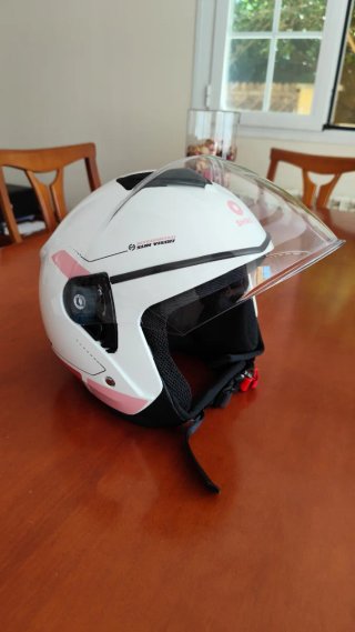 Casco Moto Scooter Mujer Blanco/Rosado