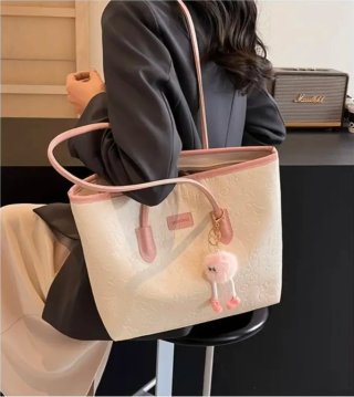 Bolso de hombro beige y rosa