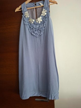 Vestido Gasa Azul empolvado.