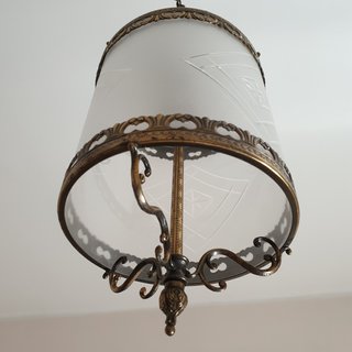 Lampadario vintage oro e vetro