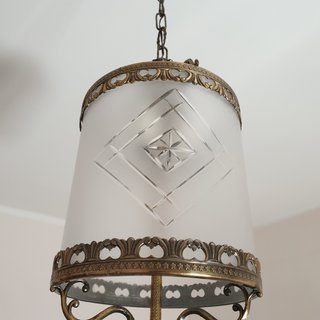 Lampadario vintage oro e vetro