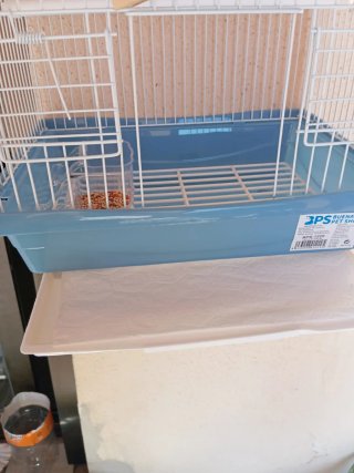 Jaula para pájaros blanca y azul