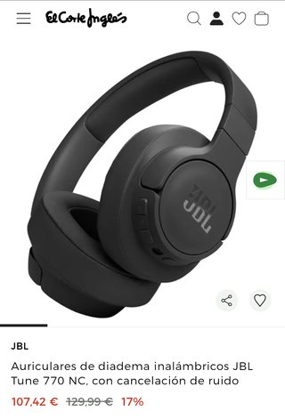 Auriculares JBL TUNE 770NC Inalámbricos Negro