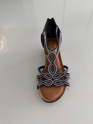 Sandalias cuña mujer azul y plata