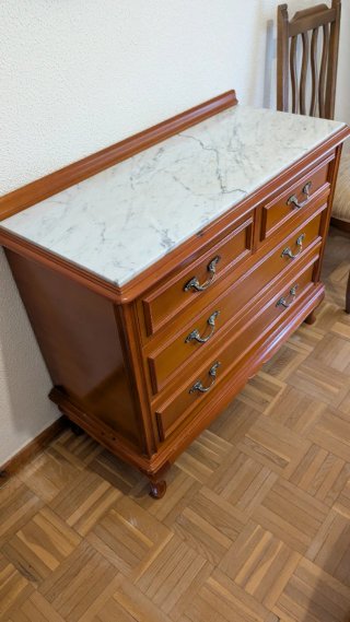 Cómoda de madera y mármol con 3 cajones