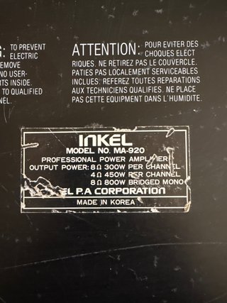 Etapa de Potencia Inkel MA-920 Profesional