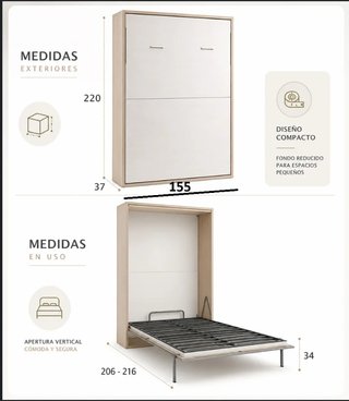 Cama Abatible Vertical de Matrimonio Fondo Reducid