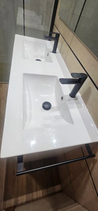 Encimera lavabo doble porcelana blanca