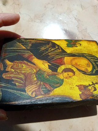 Icona in legno Madonna con Bambino 10x15