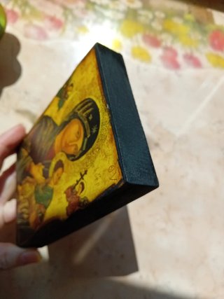 Icona in legno Madonna con Bambino 10x15