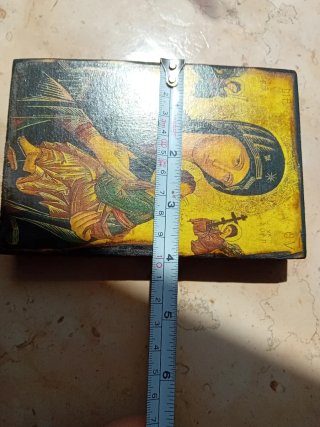 Icona in legno Madonna con Bambino 10x15