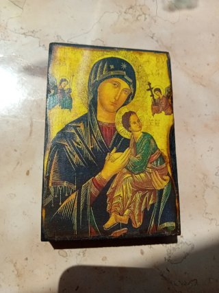 Icona in legno Madonna con Bambino 10x15