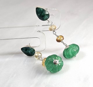 Orecchini in argento 925, smeraldi, quarzo citrino
