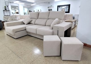 Sofá Chaise Longue Deslizante + 2 Puff – 3 plazas