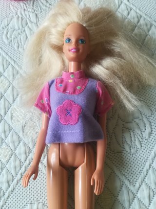 Camisola para boneca roxa e rosa