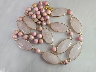 Collana in gold filled 18 kt, diaspro, quarzo rosa