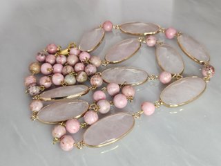 Collana in gold filled 18 kt, diaspro, quarzo rosa