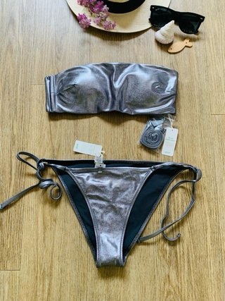 Bikini Nuevo Aerie Plateado Talla M