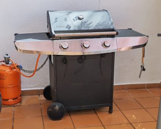 Barbacoa de gas negra y plateada