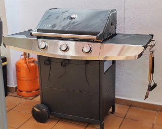 Barbacoa de gas negra y plateada