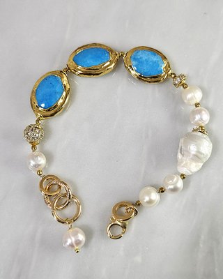 Bracciale in argento vermeil perle e howlite