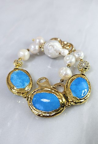 Bracciale in argento vermeil perle e howlite