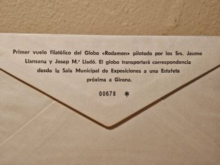 Sobre Filatélico Primer vol amb globus 1978