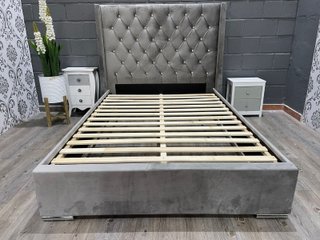 Cama Matrimonial Terciopelo Gris