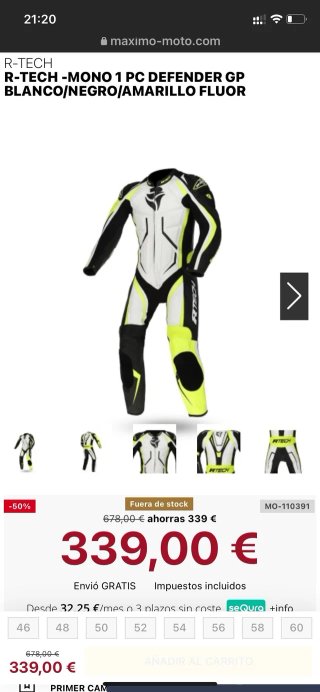Mono R-Tech Defender GP 1 Pieza Blanco/Negro