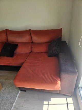 Sofá Chaiselongue Tela Naranja y Marrón