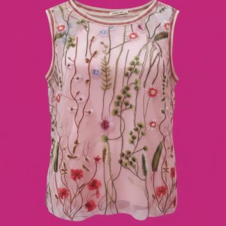 Top donna Sweet Lady rosa ricamato doppio strato