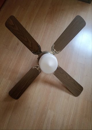 Lámpara Techo 4 Aspas Madera y Cristal