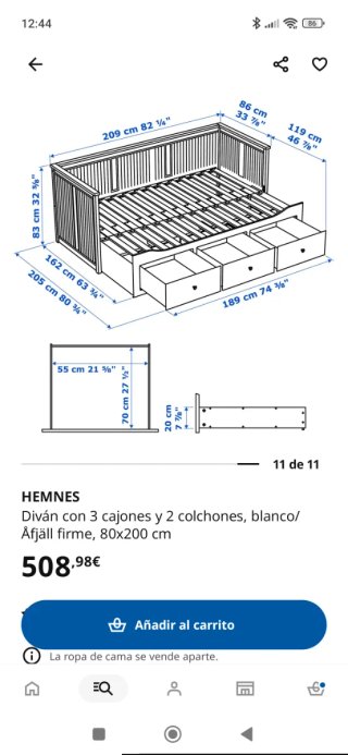 Cama Diván Ikea Blanca con Cajones