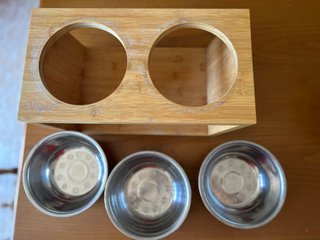 Comedero elevado para perros - bambú/acero