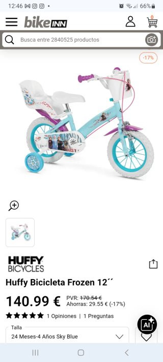 Bicicleta Huffy Frozen 12 con ruedines