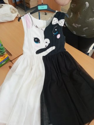 Vestido niña blanco y negro gato talla, 140 cm