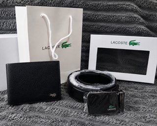 Cinturón y Cartera Lacoste Negro