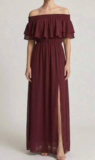 Vestido largo gasa burdeos talla S