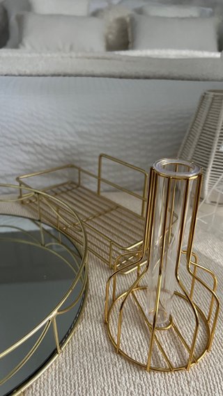 Conjunto Decoración Metálico Dorado y Transparente