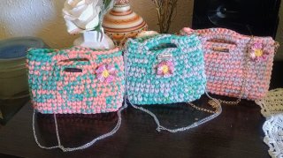 Bolso Crochet Verano Rosa y Turquesa