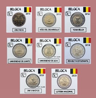Lote de 8 monedas 2€ conmemorativas de Belgica.