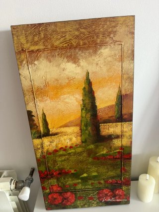 Cuadro paisaje bosque y amapolas
