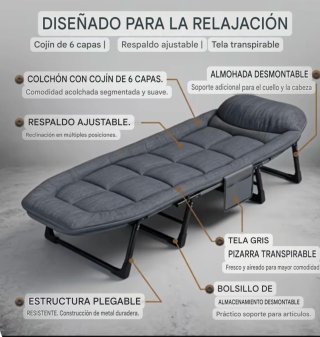 Tumbona,cama portátil ,Hamaca Plegable Gris