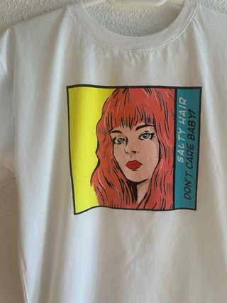 Camiseta Blanca Estilo Comic Mujer