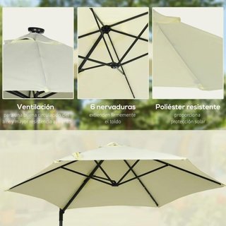 Sombrilla Terraza LED Solar Giratoria Beige
