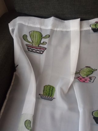 Dos cortinas blancas con cactus