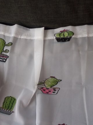 Dos cortinas blancas con cactus