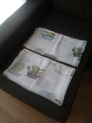 Dos cortinas blancas con cactus