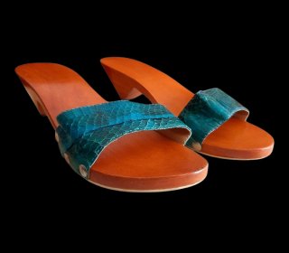 Zuecos Madera Serpiente Turquesa Talla 37